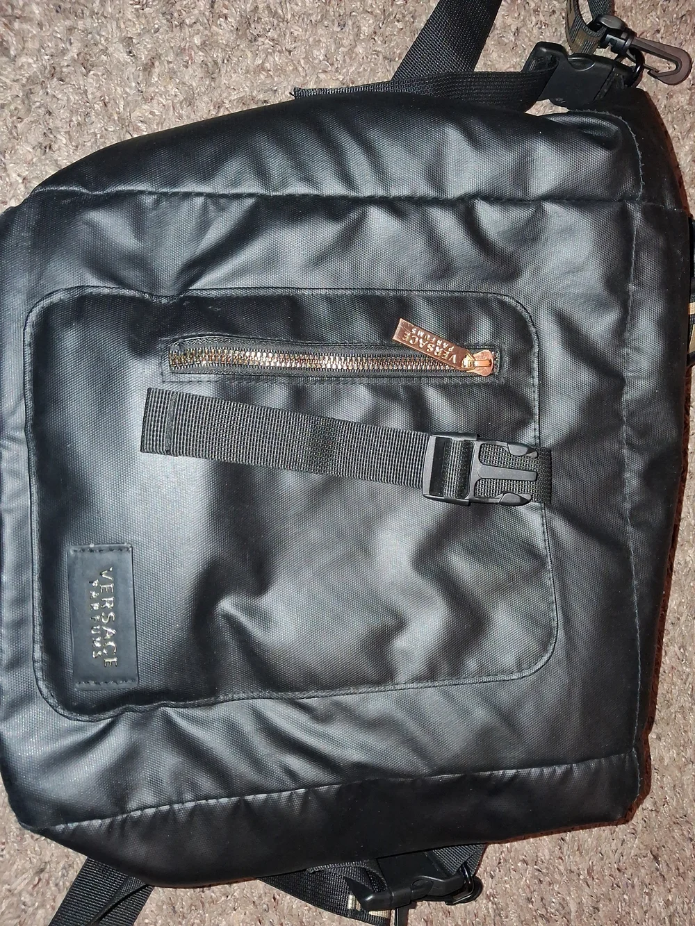 Versace Collection Black Men's Messenger Crossbody with Gold Zipper